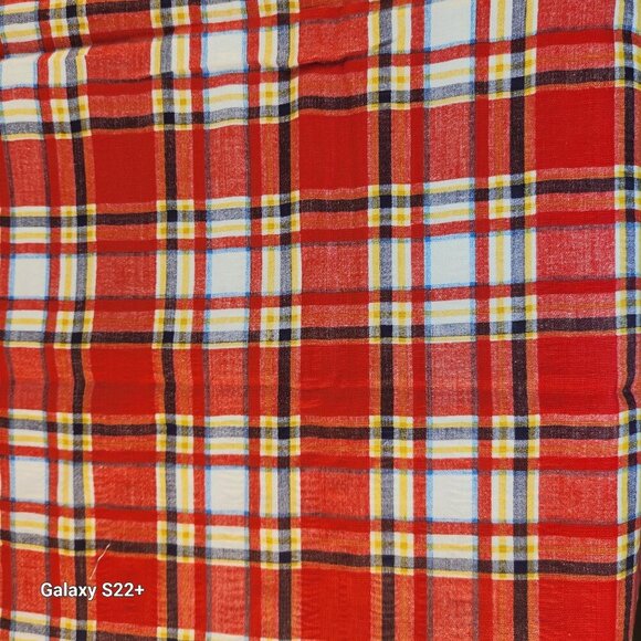 Marcus Bros Textiles Seersucker Plaid Fabric Red Yellow Cotton Blend 1970's - Picture 1 of 4